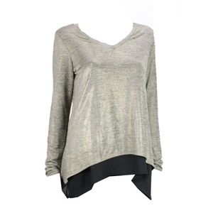 NWOT Gold Metallic Long-Sleeve V-Neck Layered Top